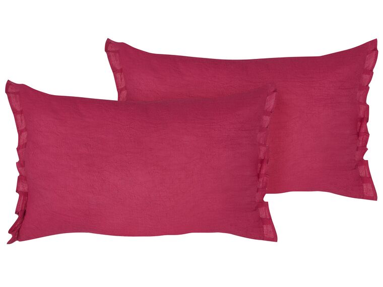 Set of 2 Linen Cushions 30 x 45 cm Red SASSAFRAS_906668