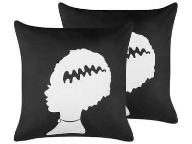 Set of 2 Velvet Cushions Bride of Frankenstein Pattern 45 x 45 cm Black and White MANDEVILLA
