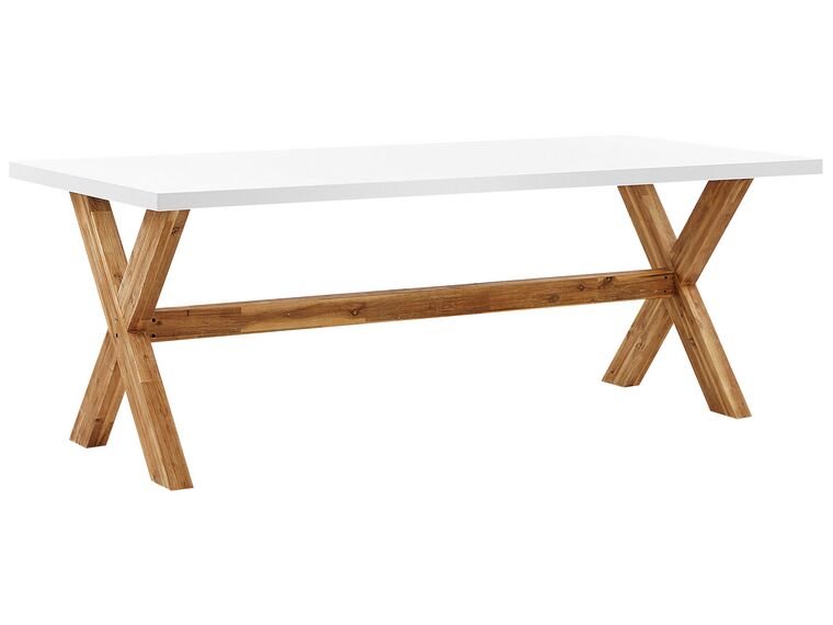 Mesa de jardín de cemento reforzado blanco/madera clara 200 x 100 cm OLBIA_809011
