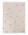 Kinderteppich Baumwolle beige / rosa 140 x 200 cm gepunktetes Muster Kurzflor DARDERE_906603