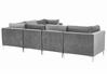 Left Hand 6 Seater Modular Velvet Corner Sofa with Ottoman Grey EVJA_789260