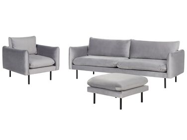 Conjunto de sofás 5 lugares com repousa-pés em veludo cinzento VINTERBRO