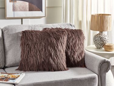 Set of 2 Faux Fur Cushions 45 x 45 cm Brown COROKIA