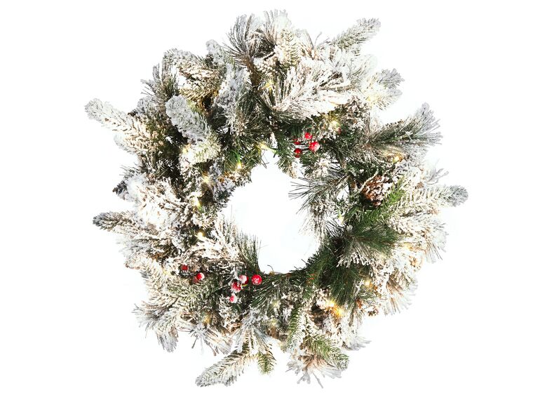 Weihnachtskranz weiss mit LED-Beleuchtung Schnee bedeckt ⌀ 55 cm WHITEHORN_813262