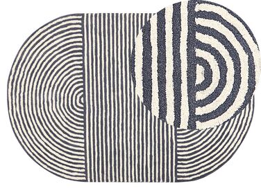 Tapis ovale en laine 140 x 200 cm blanc et gris graphite KWETA