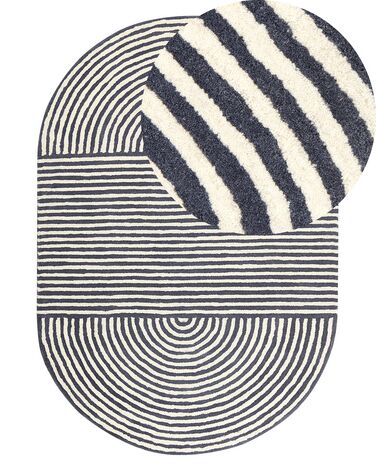 Tapis ovale en laine 140 x 200 cm blanc et gris graphite KWETA