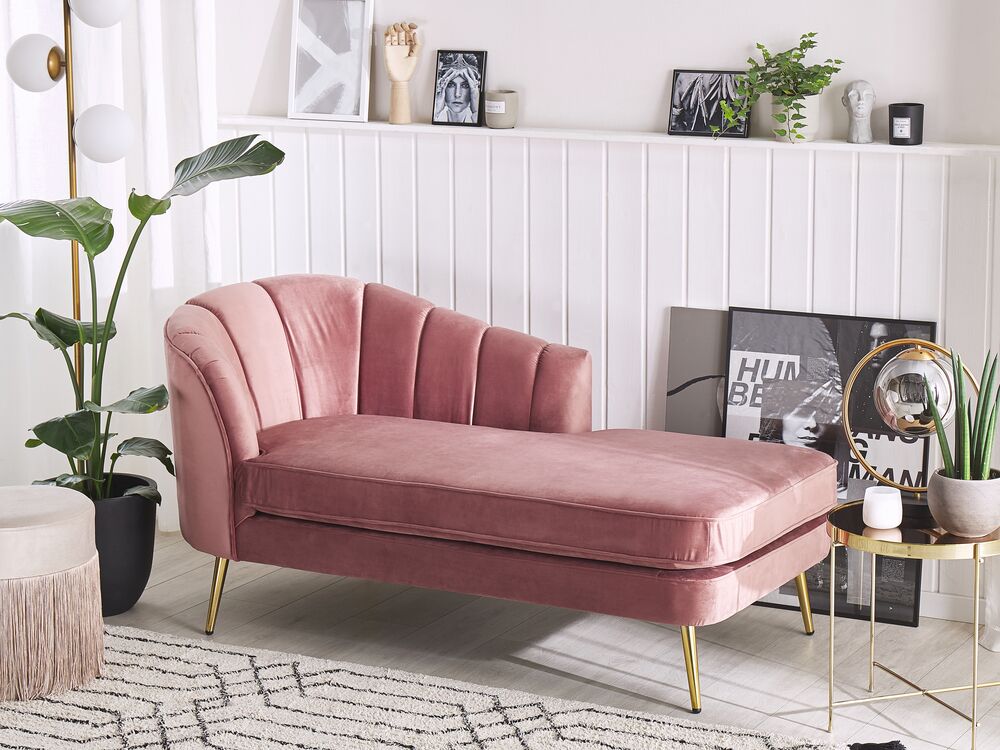 Left Hand Velvet Chaise Lounge Pink ALLIER Beliani.co.uk