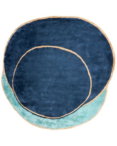 Teppich Viskose marineblau / blaugrün 200 x 200 cm Kurzflor KANRACH