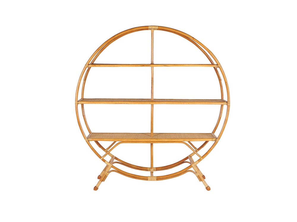 Estante redondo de ratán 3 baldas madera clara TUVALU | Beliani.es