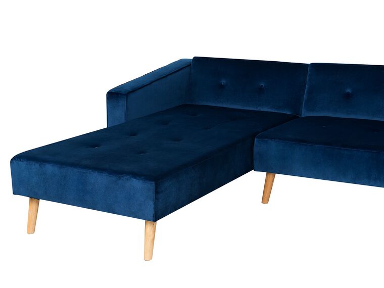 Right Hand Velvet Corner Sofa Bed Navy Blue VADSO Beliani.co.uk