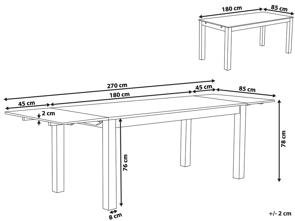 Esstisch Holz hellbraun 180/270 x 85 cm mit 2 Verlängerungsstücken