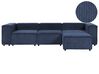 Kombinálható háromszemélyes kék kordbársony kanapé ottománnal APRICA_909233