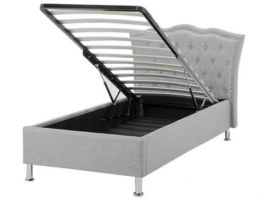 Šedá čalouněná postel Chesterfield s úložištěm 90x200 cm METZ