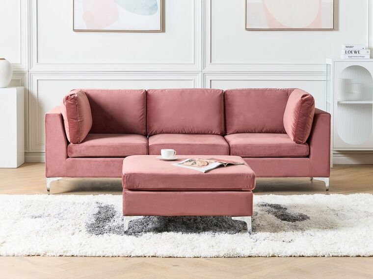 3 Seater Modular Velvet Sofa with Ottoman Pink EVJA_858726
