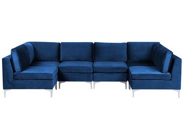 6 Seater U-Shaped Modular Velvet Sofa Blue EVJA
