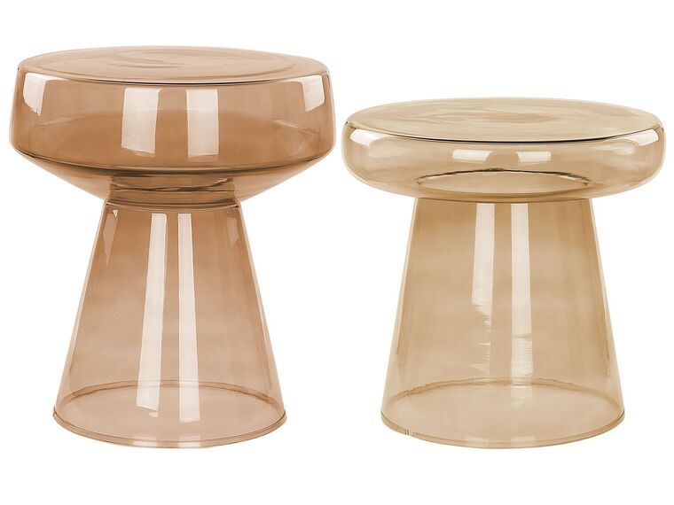 Conjunto de 2 mesas auxiliares de vidrio marrón dorado LAGUNA/CALDERA_883280