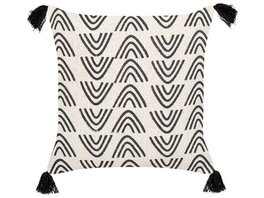 Dekokissen geometrisches Muster Baumwolle cremeweiß / schwarz mit Quasten 45 x 45 cm MAYS