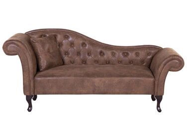 Left Hand Chaise Lounge Faux Suede Brown LATTES