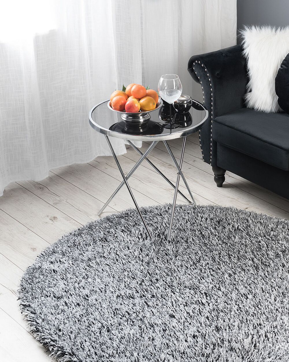 Shaggy Round Rug ⌀ 140 cm Black and White CIDE | Beliani.co.uk