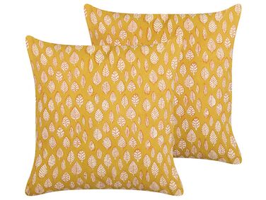 Lot de 2 coussins décoratifs avec motif feuilles en coton 45 x 45 cm jaune GINNALA