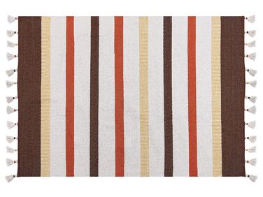 Teppich Baumwolle braun / beige 160 x 230 cm gestreiftes Muster Kurzflor HISARLI