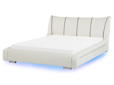 Cama LED de piel blanco crema/plateado 160 x 200 cm NANTES