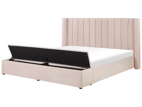 Velvet Eu Super King Size Bed With Storage Bench Pastel Pink Noyers Beliani Sk Storage Bench Pastel Pink Noyers, King Size Bed Bench With Storage