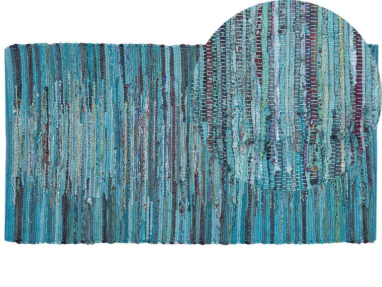 Modrý tkaný bavlněný koberec 80x150 cm MERSIN_482029