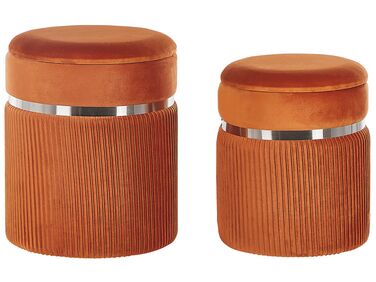 Conjunto de 2 tamboretes com arrumação em veludo laranja CAMDENTON