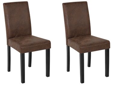Set of 2 Faux Leather Dining Chairs Brown BROADWAY 