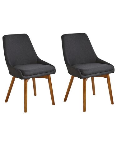 	Conjunto de 2 sillas de comedor de poliéster negro/madera oscura MELFORT