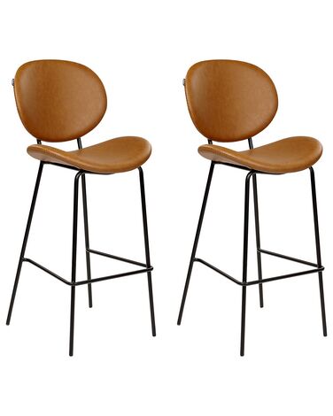 Set of 2 Faux Leather Bar Chairs Golden Brown LUANA