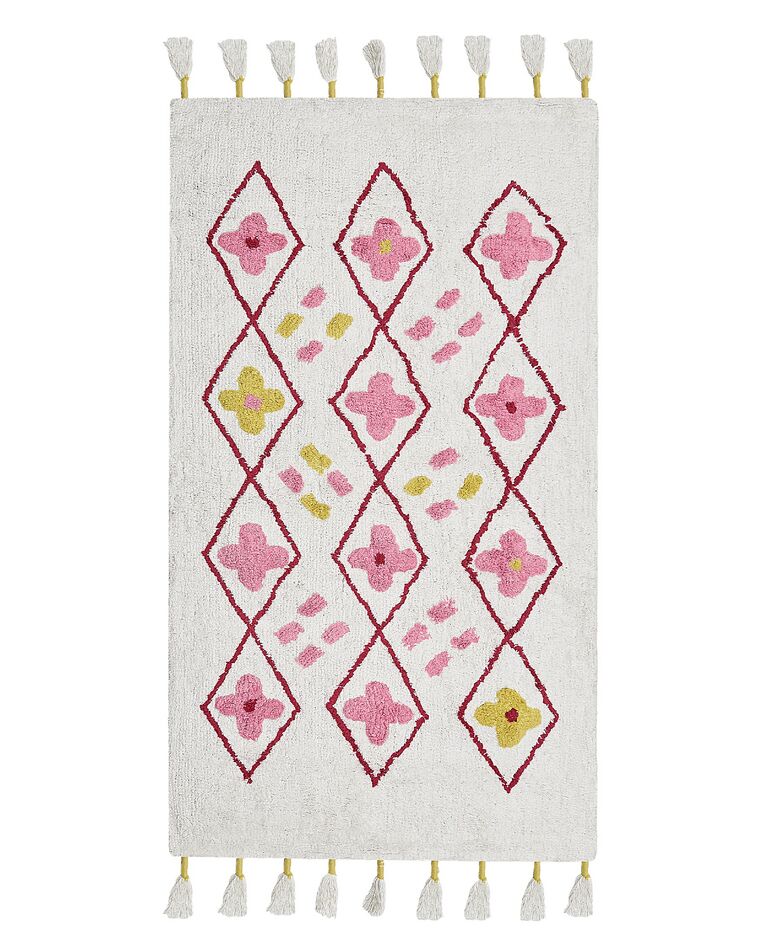 Kinderteppich Baumwolle weiss / rosa 80 x 150 cm geometrisches Muster Kurzflor CAVUS_839821