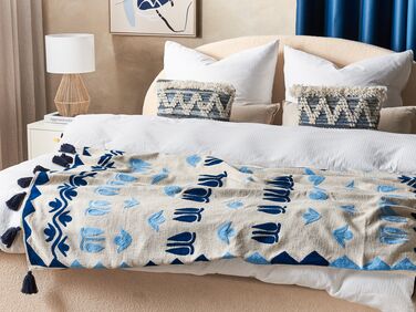 Cotton Blanket 130 x 180 cm Beige and Blue BHIND