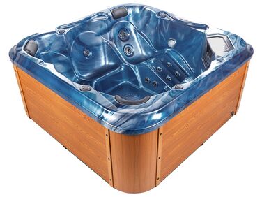 Bañera de hidromasaje LED de acrílico azul/madera clara/plateado/negro 210 x 210 cm TULAROSA