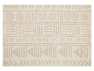 Teppich Baumwolle beige / rosa 140 x 200 cm geometrisches Muster Kurzflor EDIRNE
