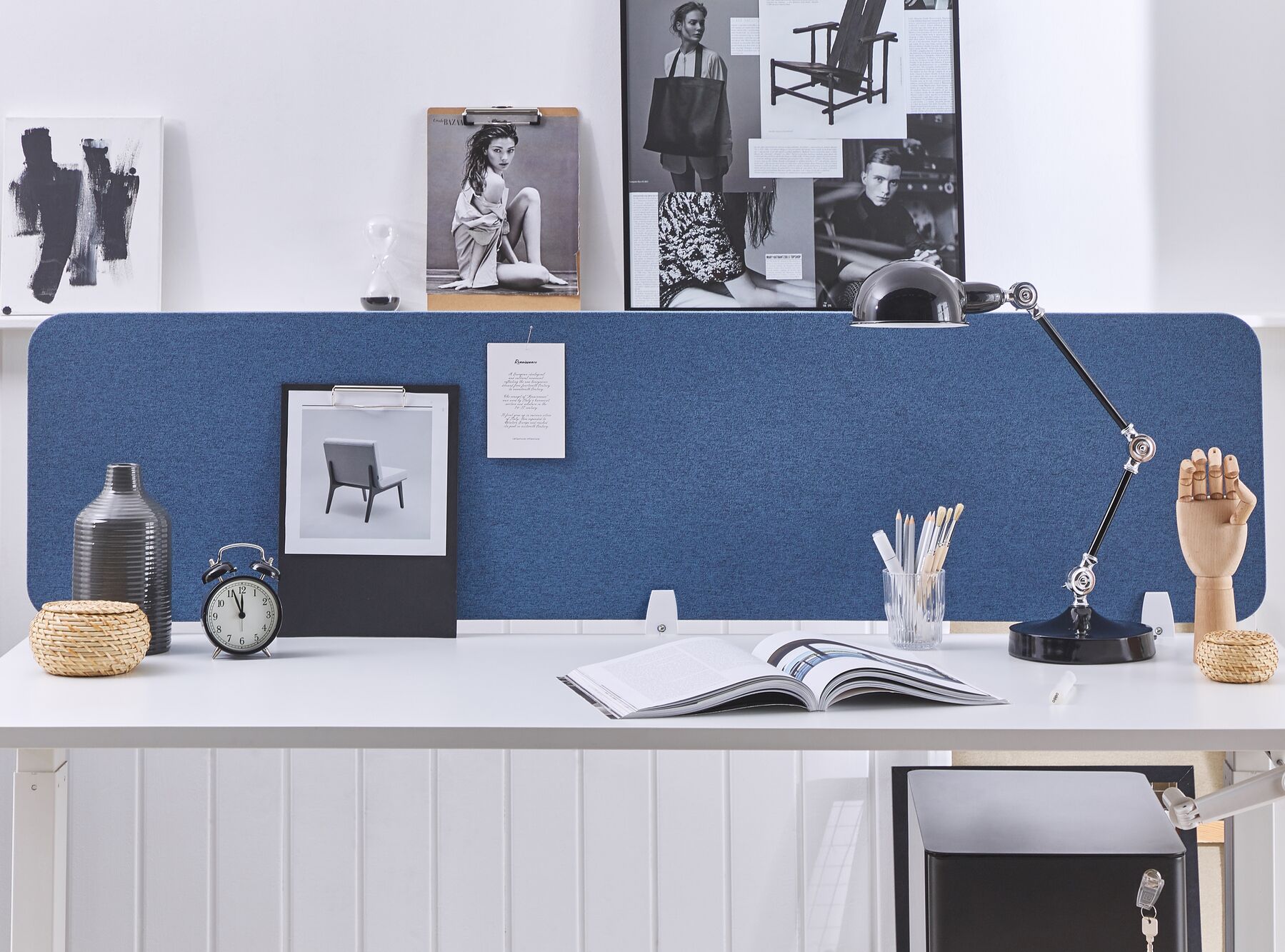 Séparateur Bureau Acoustique Beliani Bleu 180x40 Cm - Cloison Amovible Réduction Bruit Open Space