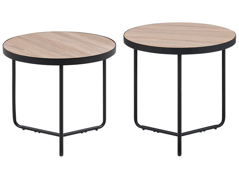 Set of 2 Coffee Tables Light Wood with Black MELODY Small and Medium_745190