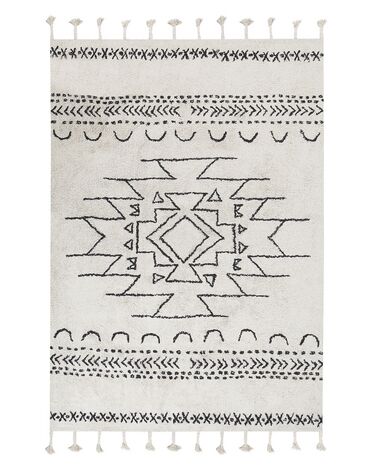 Teppich Baumwolle weiss / schwarz 140 x 200 cm Kurzflor KHOURIBGA