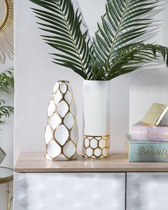 Kukkamaljakko kivitavara valkoinen/kulta 36 cm AVILA Kukkamaljakko kivitavara valkoinen/kulta 36 cm AVILA