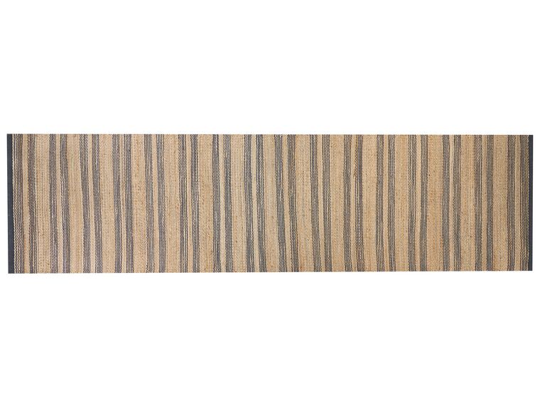 Teppich Jute beige / grau 80 x 300 cm Streifenmuster Kurzflor zweiseitig BUDHO_845647