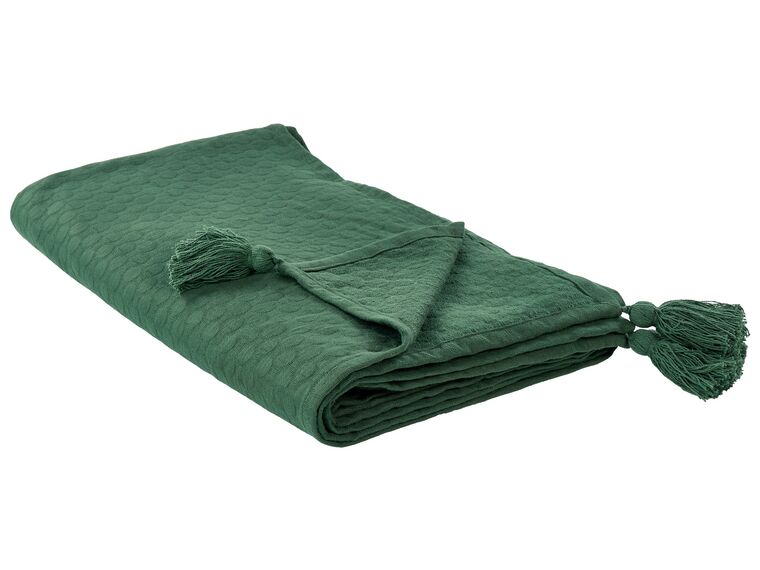 Decke Baumwolle grün mit Quasten 150 x 200 cm LINDULA_915482
