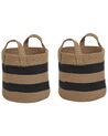 Set of 2 Jute Baskets Beige and Black GEREDE_840210
