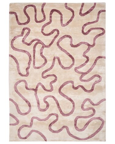 Dywan z wiskozy wzór abstrakcyjny 160 x 230 cm beżowy z różowym KAPPAR