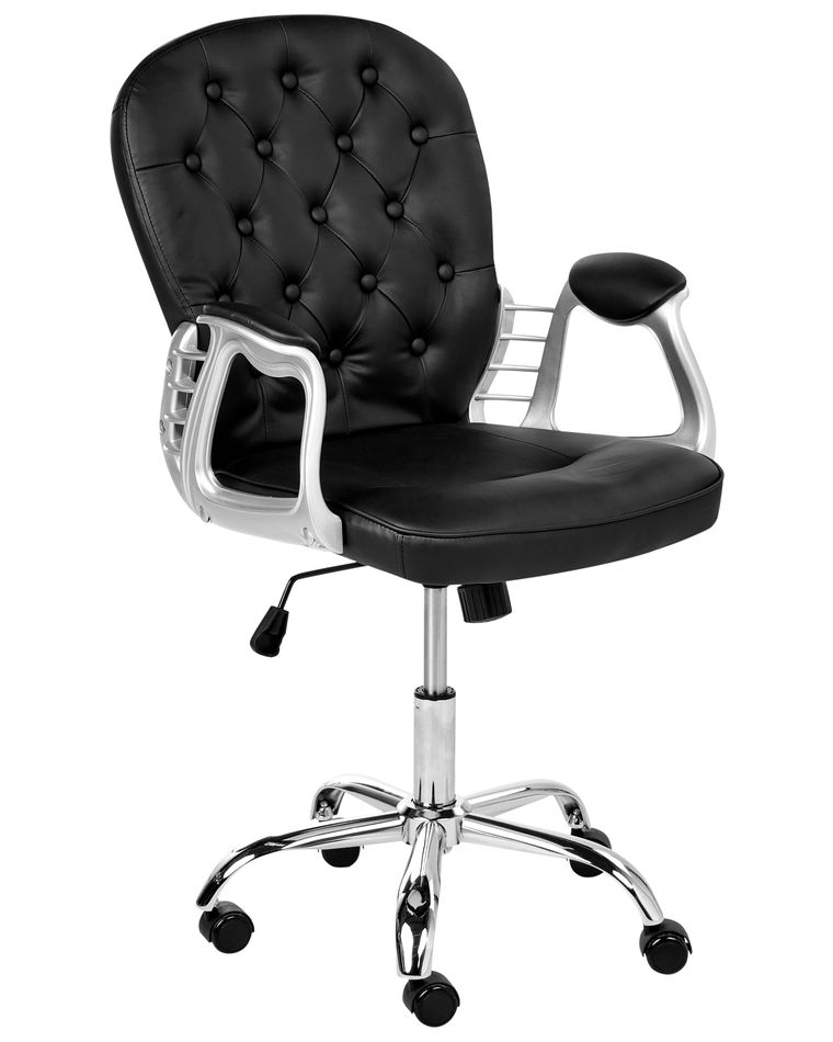Bürostuhl 'Oviedo' In Schwarz – Kunstleder, Gepolstert, 5 Rollen, Höhenverstellbar (47 X 54 X 94 Cm), Für Homeoffice & Büro