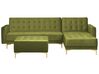 Canapé d'angle 4 places côté gauche en velours vert avec ottoman ABERDEEN_882336