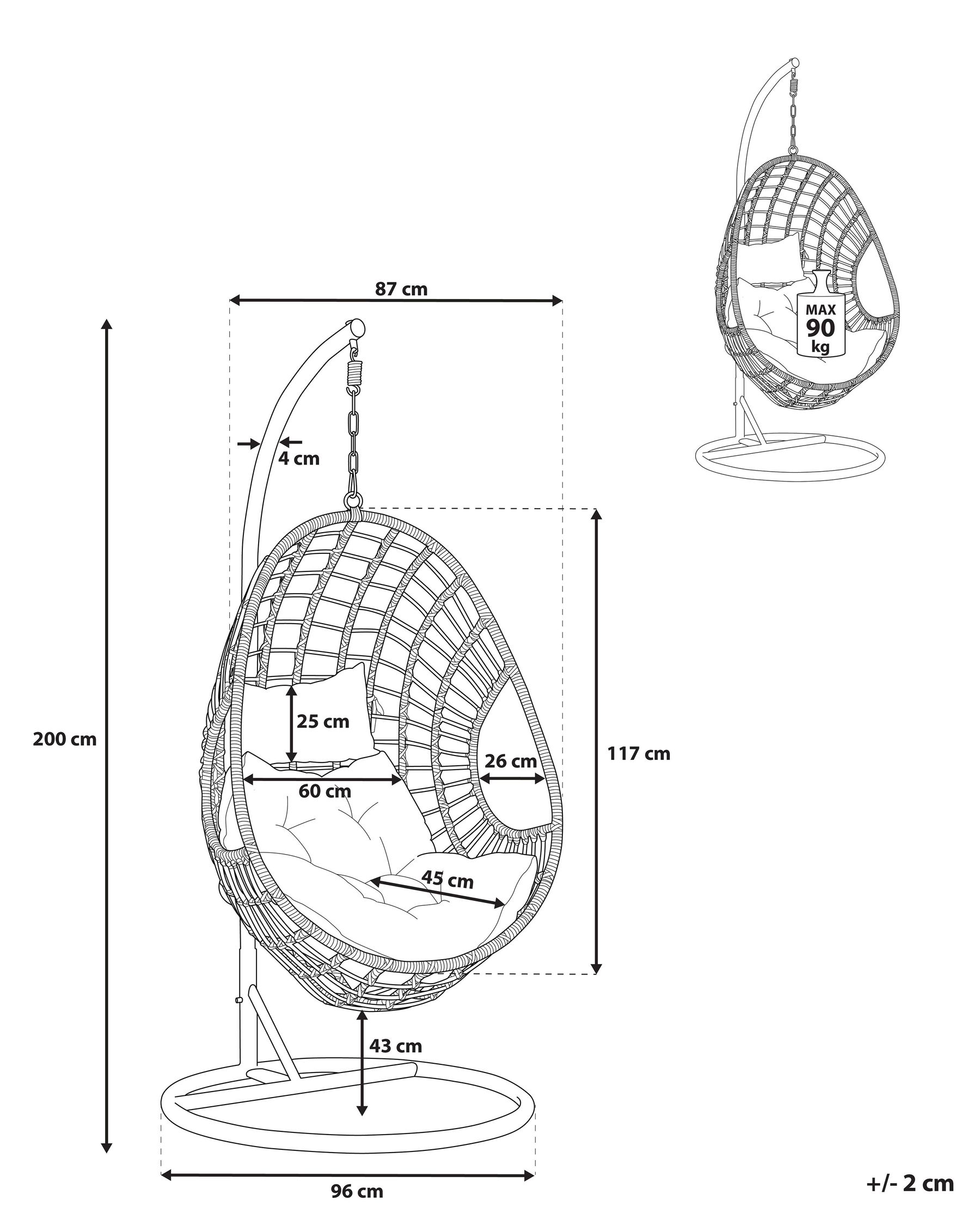 Rattan Hanging Chair with Stand Taupe Beige ARPINO Beliani.at