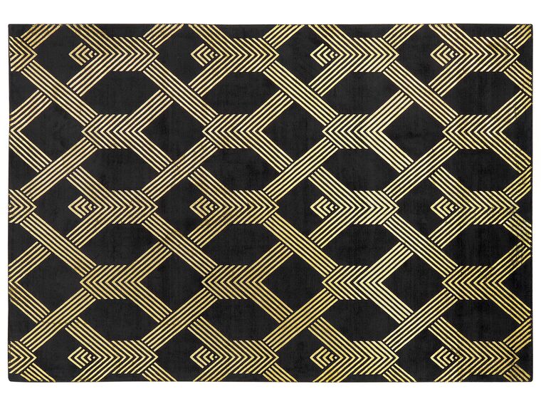 Tapis en viscose et coton noir et doré à motif géométrique avec craquelures 160 x 230 cm VEKSE_762332