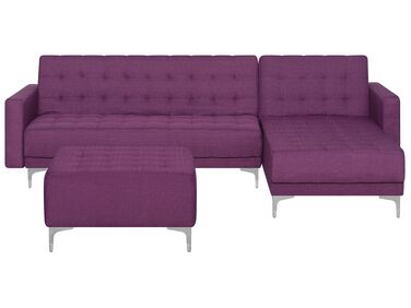 Left Hand Fabric Corner Sofa with Ottoman Purple ABERDEEN