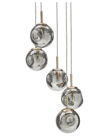 5 Light Glass Pendant Lamp Transparent and Brass RALFES